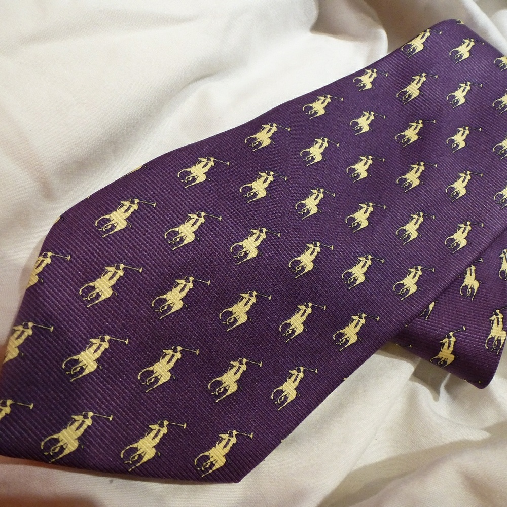 Polo Ralph Lauren purple silk neck tie designer EC